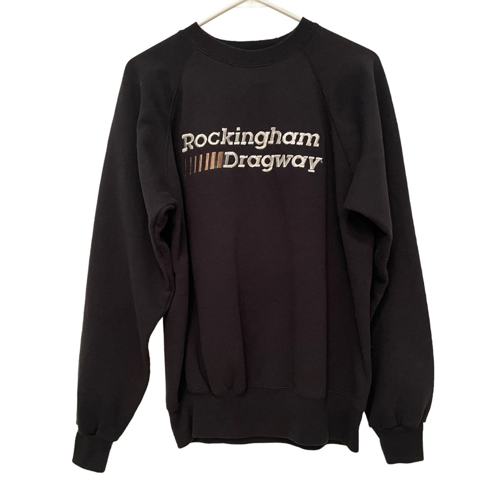 Vintage Rockingham Dragway Black Sweatshirt Mens Womens Large NHRA NASCAR Racing